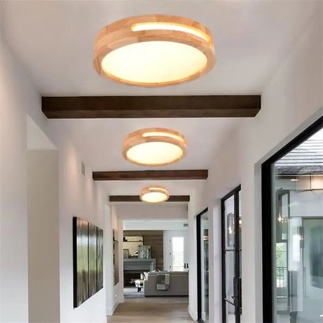 Yowei 3pcs Moderne Plafonnier LED,Plafonnier en Bois Rond Blanc Chaud Lampe de Plafonde Industriel pour Salon Chambre,4500K,Ø30cm (1/4)