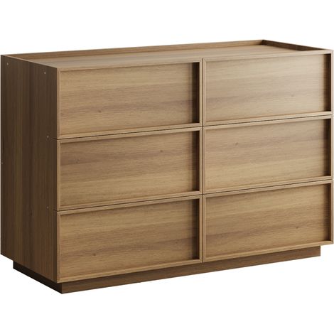 Commode 6 tiroirs en bois couleur chêne 115x48x78 cm pour salon et chambre (1/5)