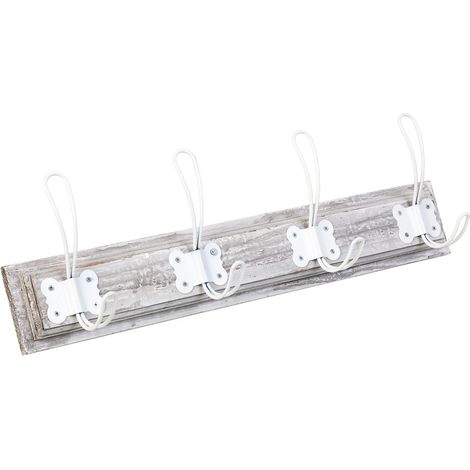 Percha de pared de madera con 4 ganchos 49x2.3x8.2h cm