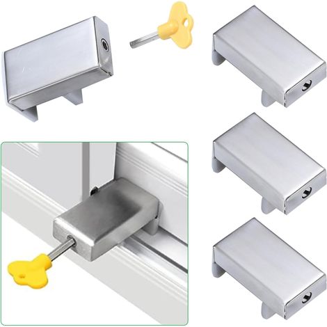 Quatre verrous pour fenêtres coulissantes, largeur réglable (de 1,7 cm à 4,2 cm), avec clés, verrous de sécurité enfant pour fenêtres coulissantes verticales et horizontales (1/5)