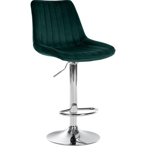 Taburete de bar Toni en terciopelo Verde Cromado