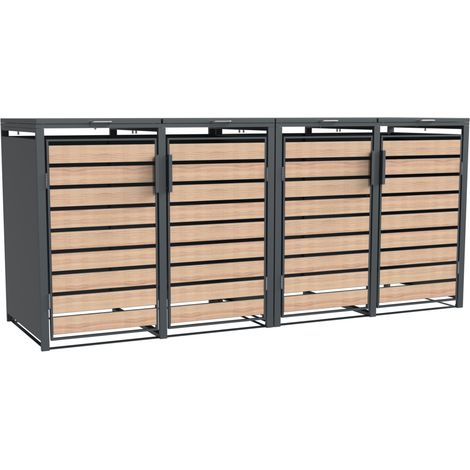 Westmann Metall Mülltonnenbox Lacina  4x240 L  Anthrazit/Holzoptik  80x264x116 cm