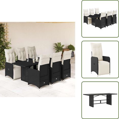 7-tlg. Garten-Bistro-Set mit Kissen Schwarz Poly Rattan - Bistro Set - Bistro Sets - Bistroset - Garten Bistro Set (1/5)