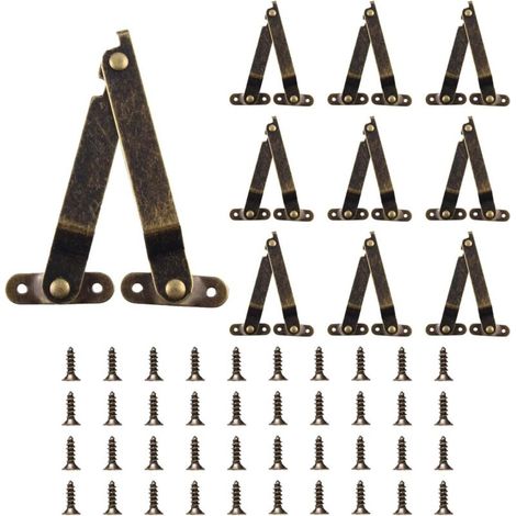 10 Pièces Pliant Support Charnière, Charnière de Support de Couvercles, Charnières de Soutien Antique avec Vis pour Boîtes en Bois, Armoires