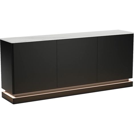 Credenza 3 ante con LED in MDF Nero ed effetto marmo Bianco - DEVIKA (1/5)