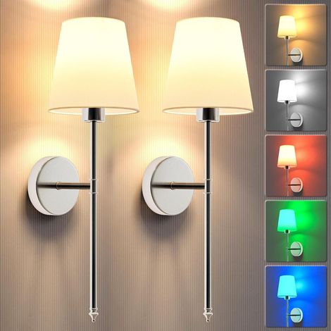 Lot de 2 appliques murales rechargeables avec télécommande, intensité variable, 3 températures de couleur réglables, modes d'éclairage RVB, argent (1/5)