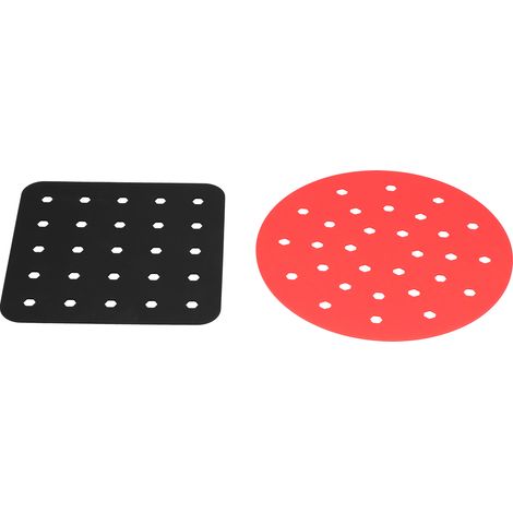 Tapis de friteuse à air réutilisable en silicone de qualité alimentaire, carré noir + rond rouge. (1/5)