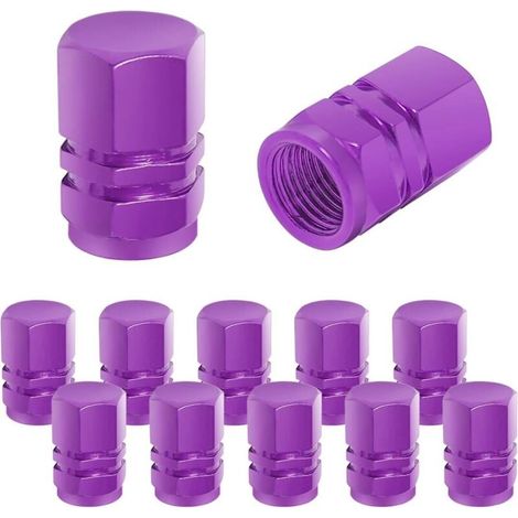 Bouchon Valve Pneu Voiture, 12 Pièces de Cache-poussière de Roue de Voiture en Aluminium, Imperméable et Anti-Résistant, Valve de Pneu Universelle pour Voitures, Camions, Motos (Violet) (1/5)