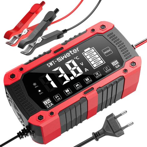 12 V 12 A 24 V 6 A RougeChargeur de batterie pour voiture et moto 12 V 12 A / 24 V 6 A (LiFePO4) 14,6 V / 29,2 V (1/4)