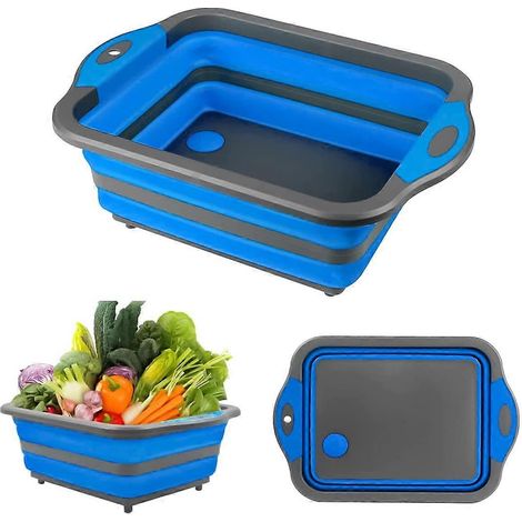 Bassine pliable et planche à découper en plastique avec bouchon de vidange, évier de camping pliable, bassine pour laver les fruits et légumes (1/4)