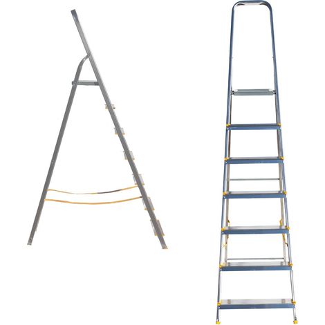 Alve – Escabeau aluminium 7 marches – Plateforme renforcée 26,4x26,4cm – Marches antidérapantes – Poids max 150kg – Hauteur 2,17m