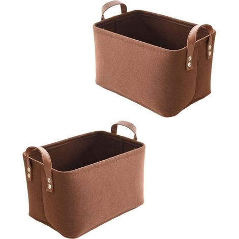 2 Pièce Panier Feutre, Care Panier Rangement, Rangement Feutre, avec Poignée, pour Vêtements, Serviettes, Articles de Toilette, Livres (Marron) (1/4)