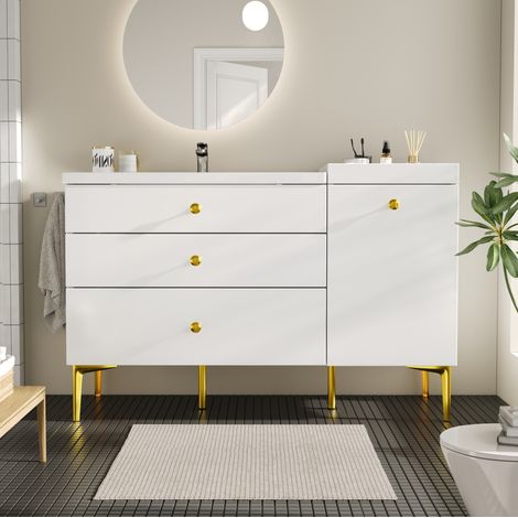 Meuble sous-vasque 120x47,5x80 cm MDF blanc avec vasque en céramique, rangement pratique – MEUBLIV (1/5)