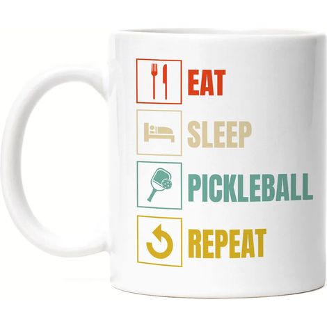 Mug blanc « Manger, Dormir, Pickleball, Répéter » – Design sport et loisirs pickleball (1/4)