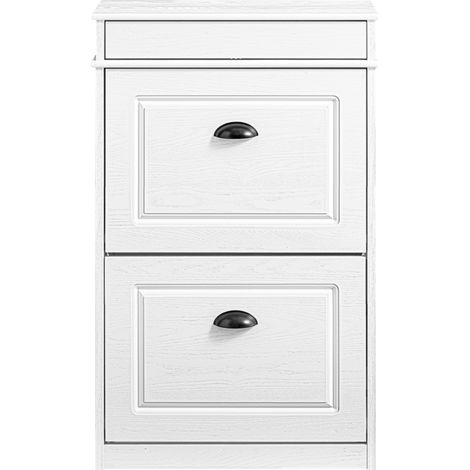 SoBuy Shoe Cabinet Storage with 2 Flip-Down Doors, Shoe Cabinet Entryway Shoe Furniture Stores 8 Pairs of Shoes for Hallway Entry 54x24x82 cm Distressed Wood Effect White FSR78-WG