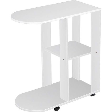 C-Shaped Mobile End Table for Living Room, Side Table with Shelves Storage, Small Narrow Side Table with Wheels (White) (1/5)