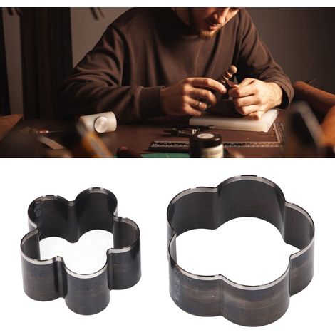 Ensemble de 2 matrices de découpe pour cuir en forme de fleur, découpées à la main matrices de découpe pour cuir en forme de fleur de 58 mm et 46 mm de diamètre. (1/5)