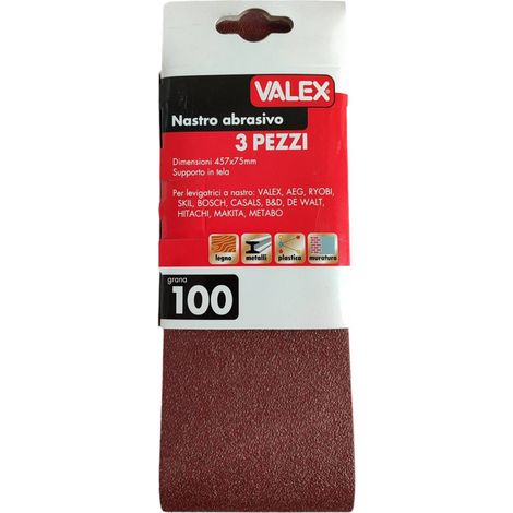 NASTRO ABRASIVO SET 3 PZ GR100 75x457 SMUSSATRICE LEVIGATRICE LN860 VALEX 1905143 (1/4)