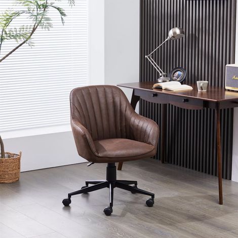 Office Chair Padded Swivel Armchair with Wheel - Brown (1/5)
