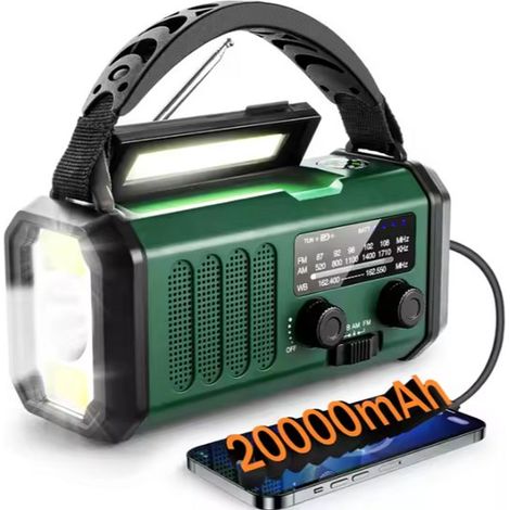 Radio di emergenza 20.000 mAh power bank versione 2025 radio FM/AM a manovella ricevitore mondiale alimentato a energia solare affidabile alimentazione di emergenza ricaricabile manualmente (1/5)