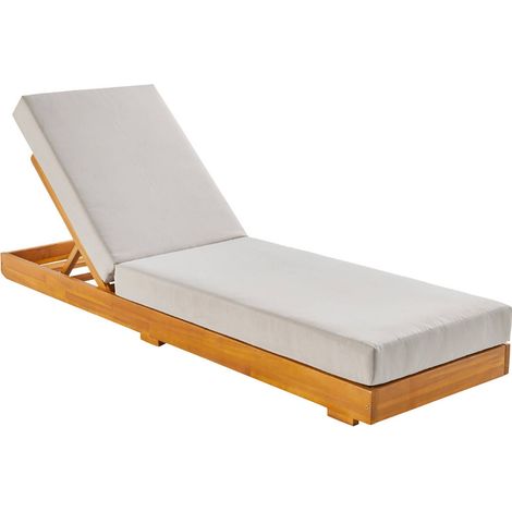 Acacia wood multi-position sun lounger with cushion Beige 198x62x63.5 cm - Dorina