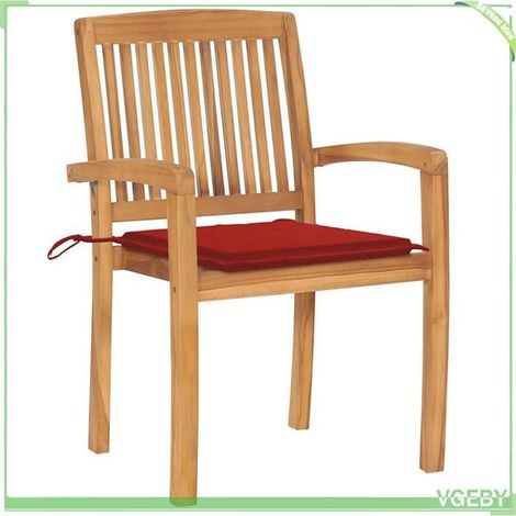 Chaises de jardin - FAFEICY - 3063258 - Teck massif - Lot de 2 avec coussins rouges - Empilables et résistantes (1/5)