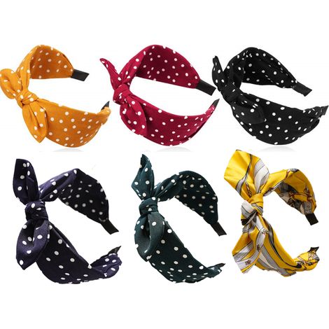 Headband Turban - 6 Pièces Large 6 cm Élastique Tissu Coton et Chiffon - Pour Femme Yoga Sport Boho Festival (1/5)
