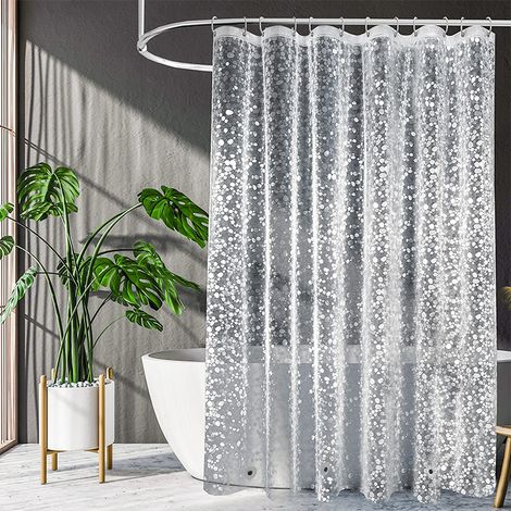 Duschdraperi Vattenavvisande Mögelresistent 180180 Plast Transparent Duschdraperi 100% EVA Baddraperi 3D Rund Sten 180 x 200cm med 12 Krokar och Ringar (1/5)