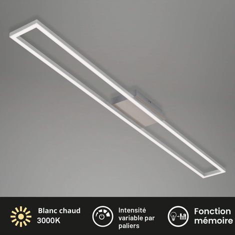 Plafonnier LED, plafonnier à gradation, avec fonction mémoire, 20 Watt, 1.800 Lumen, 3.000 Kelvin, Matt-Nickel-Alu, 1.100x120x50mm (LxlxH) (1/5)