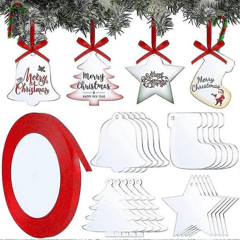 20 Stück 3 Zoll klarer Acryl-Weihnachtsschmuck Stern Weihnachtsstrümpfe Baum für Weihnachtsdekoration (1/5)