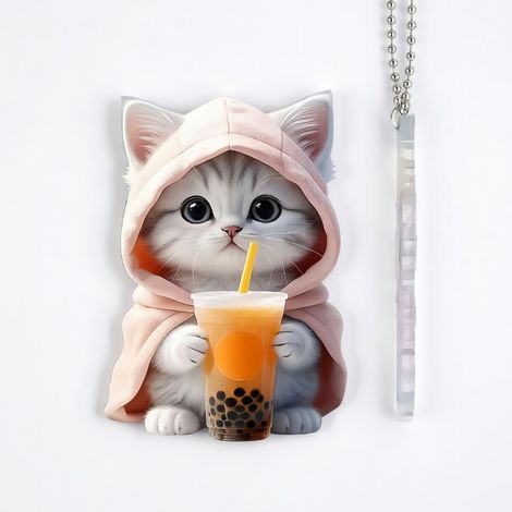 Pendentif acrylique chat tenant une boisson pour voiture, 8 cm (1/5)