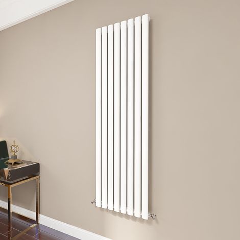 AICA Oval Column Radiator 1600x472mm Central Heating Vertical Single Stylish Grey White (1/5)