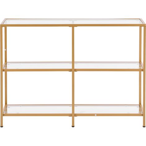 Mophorn Moderner 3-stufiger Konsolentisch mit rechteckigem Design (100 x 30 x 72,9 cm), gehärteter Glasplatte und Kippschutz, ideal für Wohnzimmer, Flur und Eingangsbereich in Gold