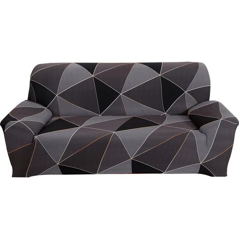 Housse de canapé 3 places extensible avec protège-accoudoirs, noir, pour canapé 3 places de 185 à 230 cm, tissu élastique, housse de protection ajustable. (1/5)