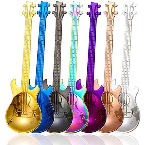 Ensemble de 7 cuillères à café guitare colorées en acier inoxydable, pour dessert, yaourt, glace – DELKEVIC