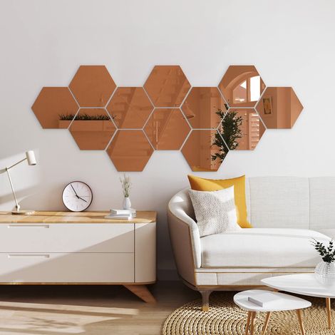Ambiance Sticker Effet Miroir Autocollant Muraux Comme un Miroir Hexagones Rose Or Mirror-like Sticker Murale pour Bébé, Chambre d'enfant et Salon - Pack de 12 Stickers (1/5)