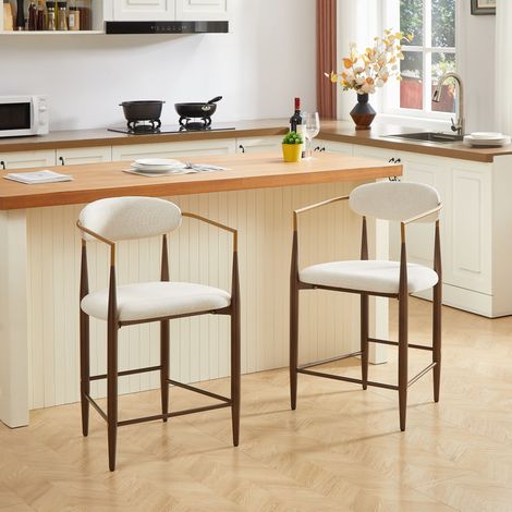 Set de 2 taburetes altos con reposabrazos, estilo vintage francés, beige (1/5)