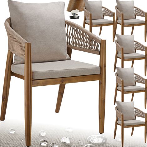 Lot de 6 chaises jardin au design corde housses déperlantes sable (1/5)