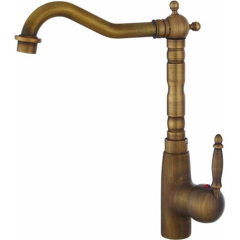 Retro kitchen sink faucet - Bathroom faucet - Mixes hot and cold water - Aged brass (1/4)
