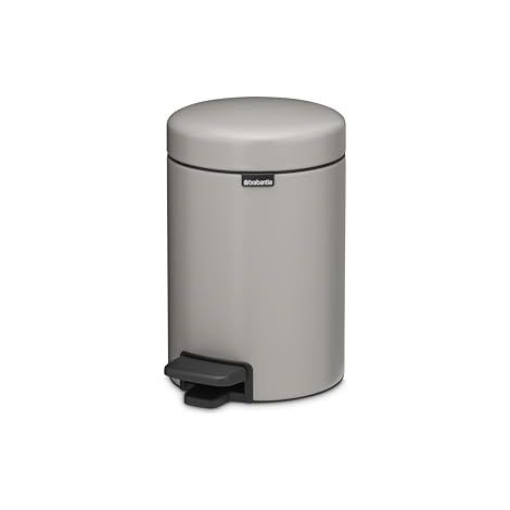 Brabantia NewIcon 3L cubo de basura cocina (Soft Grey), papelera cocina pequeña para baño, cubo basura pedal con cierre suave e interior extraíble, patas antideslizantes,17 x 24 x 26 cm