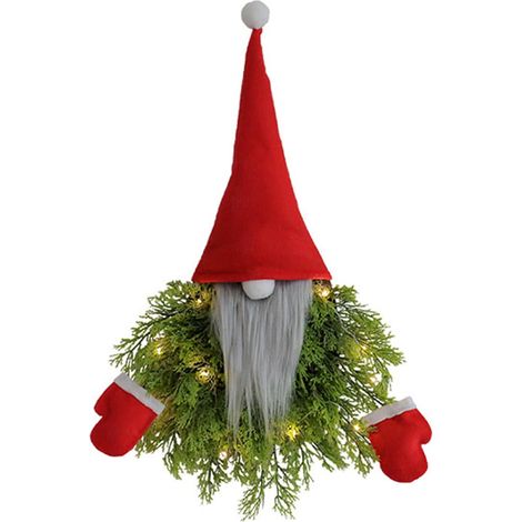 Divertida corona navideña con gnomo iluminado con LED, ideal para decorar ventanas o como regalo festivo. (1/4)