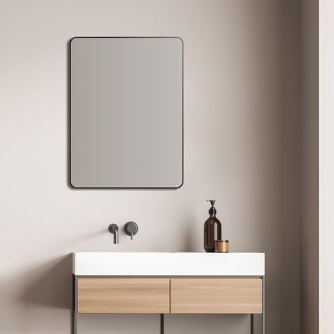 Miroir Design Noir 60 x 80 cm – avec Cadre en Aluminium pour Une Ambiance intemporelle – Miroir de Salle de Bain et Miroir Mural (1/5)