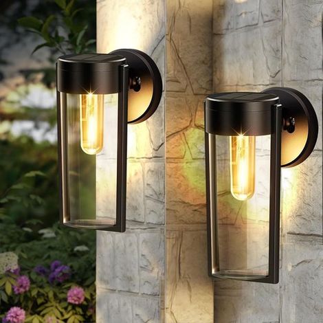 2 Stück Solar Wandleuchten, für den Außenbereich, 2 Modi, Außenbeleuchtung, Hauswand, IP65 wasserdicht, mattschwarze Lampe, für Garten, Zaun, Ver (1/5)