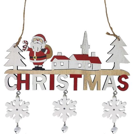 Decoraciones navideñas de madera, placa navideña para colgar en la puerta, adornos de Papá Noel para techo y ventanas, decoración navideña para el hogar, interiores y exteriores. (1/4)