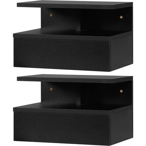 Set aus 2 schwarzen, wandmontierten Nachttischen mit Schublade und Nische