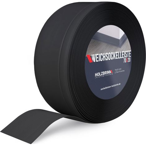 HOLZBRINK Weichsockelleiste Schwarz Knickleiste ohne Klebestreifen, Material: PVC, 70x20mm, 20 Meter