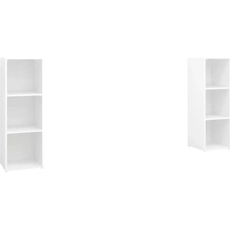 Lot de 2 meubles TV modulables pratiques rangement 107 x 35 x 37 cm en bois d'ingénierie blanc