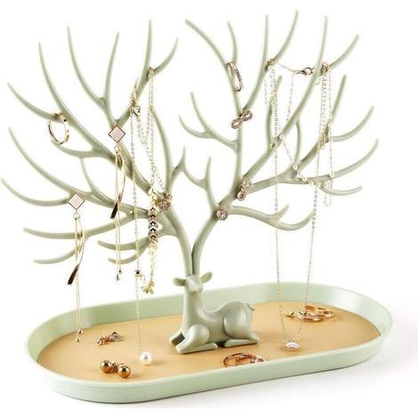 A Green Tray Présentoir de bijoux en bois de cerf pendentif de tour d'arbre pièces de rangement bagues boucles d'oreilles collier bracelet (1/4)