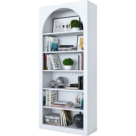 Libreria Vas, Biblioteca 5 Ripiani, Installazione Libera, Struttura Verticale, 80x32x180h cm Bianco