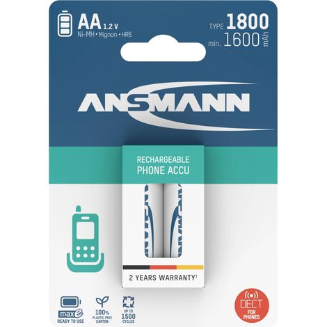 ANSMANN Batterie de téléphone AA, 2 pièces, 1600 mAh 1,2V NiMh (1/5)
